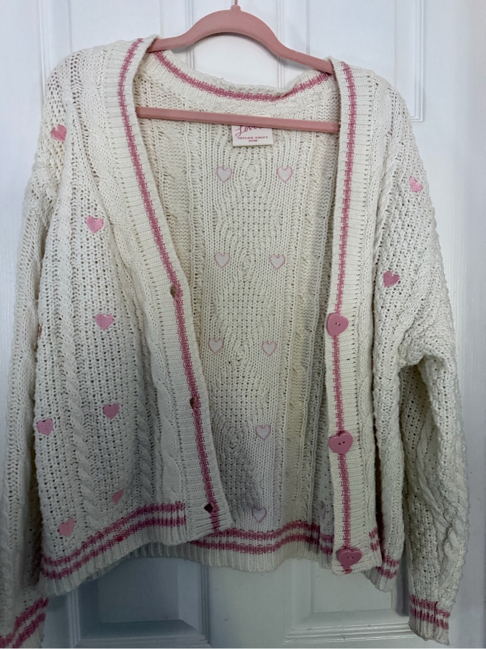 Taylor Swift Lover Cardigan XS/SM Cream Pink Hearts Official Merch Rare